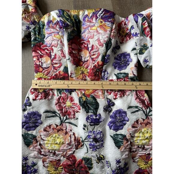 Marchesa Notte Floral Puff Sleeve Fil Coupé Cocktail Dress Size 2 - Picture 13 of 15